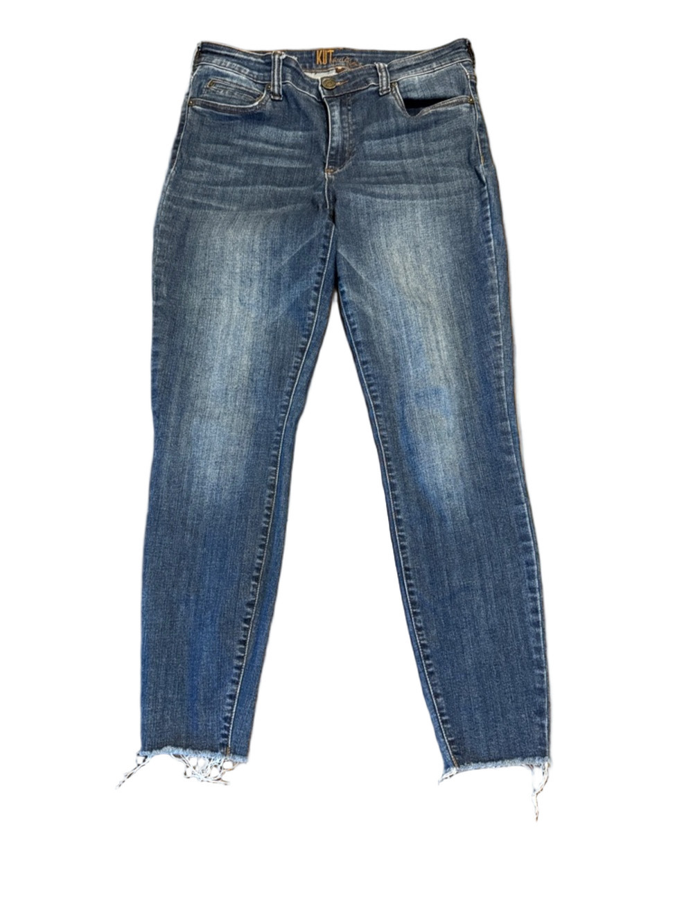 Kut from the Kloth Dark Blue Cropped Skinny Jeans with Raw Hem Size 10